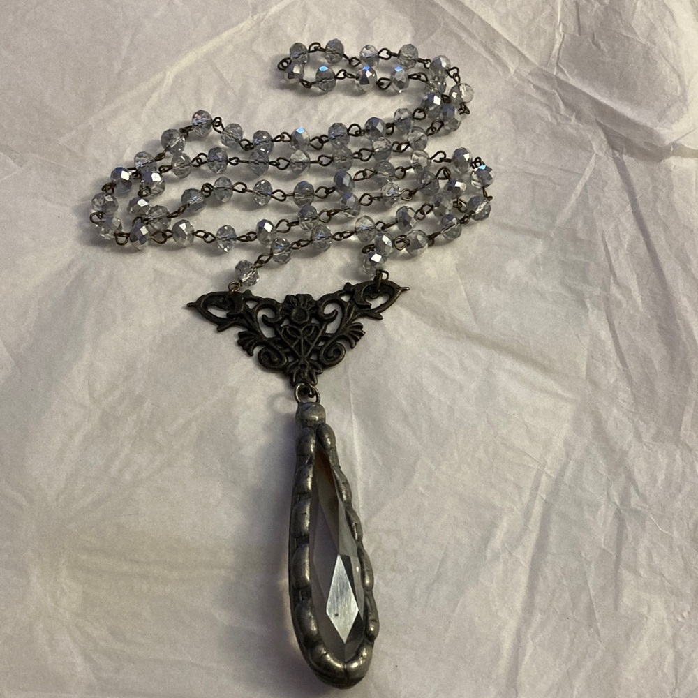 Elegant Goth Silver tone Pendant Necklace